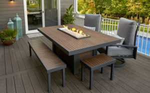 Outdoor patio set with fire table